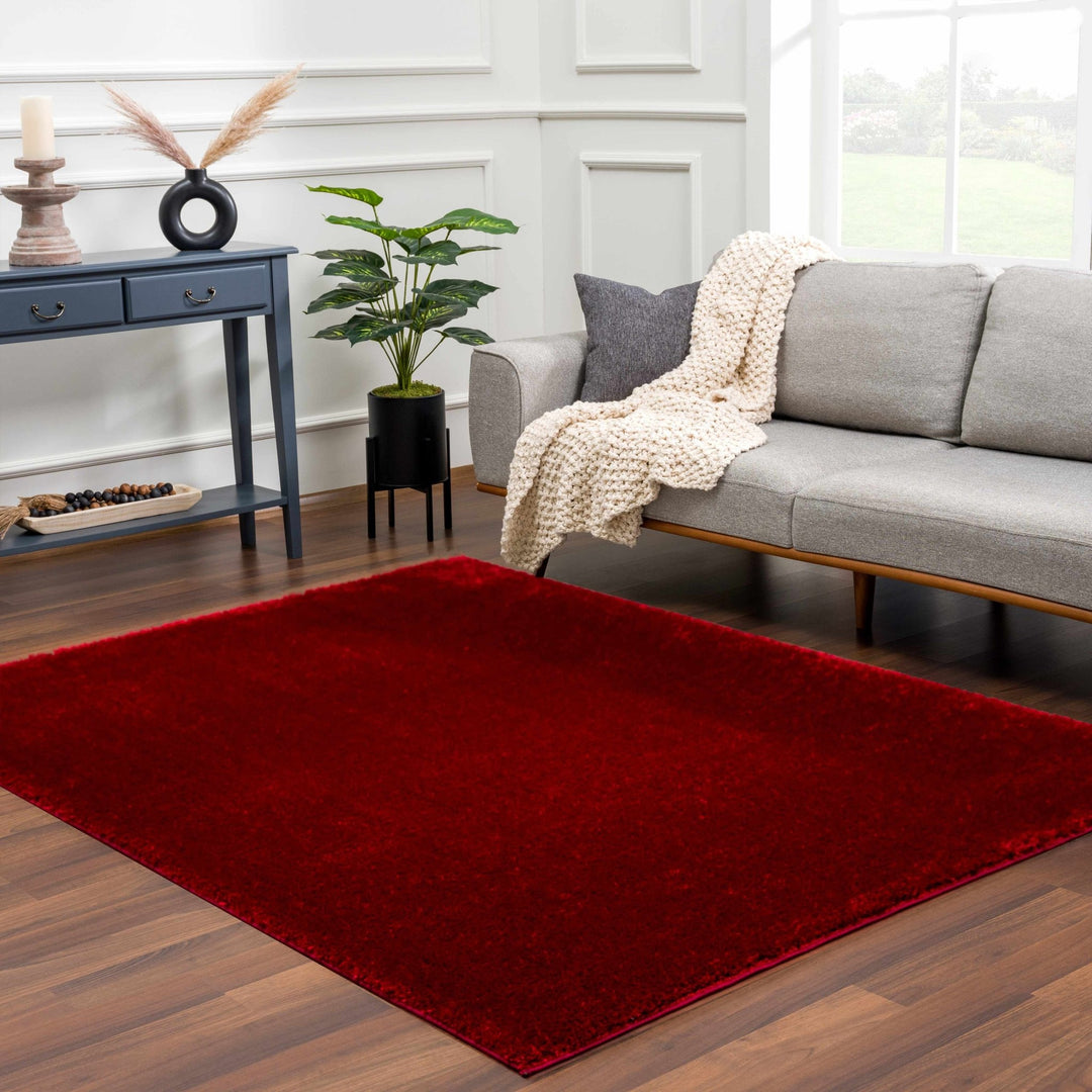 Modern Solid Maroon Plush Pile Moroccan Area Rug - The Rug Decor