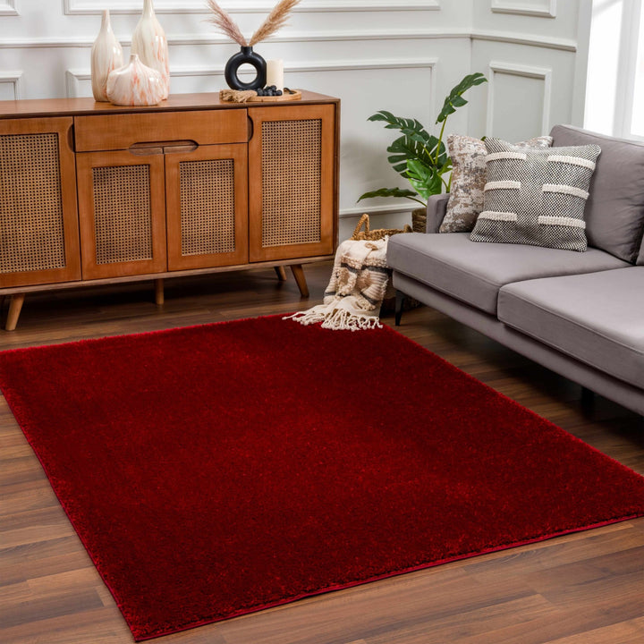 Modern Solid Maroon Plush Pile Moroccan Area Rug - The Rug Decor