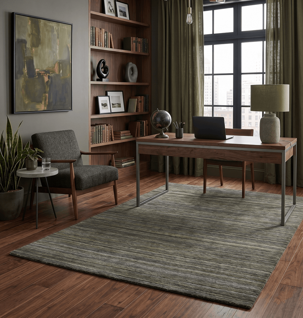 Modern Solid Olive and Gray 5x7 Blended bamboo Silk Hand Woven Area Rug - The Rug Decor