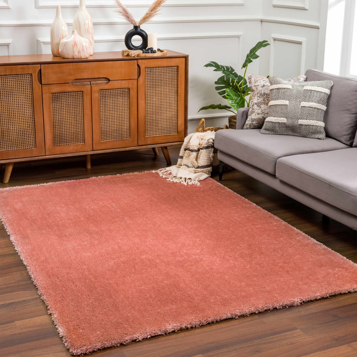 Modern Solid Peach Plush Pile Moroccan Style Area Rug - The Rug Decor