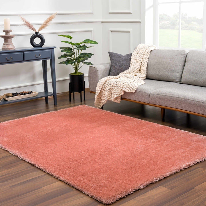Modern Solid Peach Plush Pile Moroccan Style Area Rug - The Rug Decor