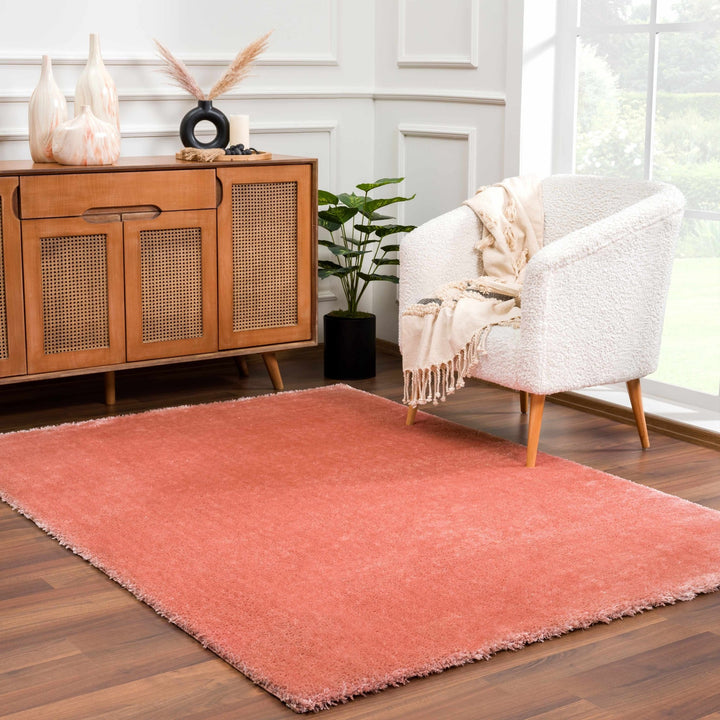 Modern Solid Peach Plush Pile Moroccan Style Area Rug - The Rug Decor