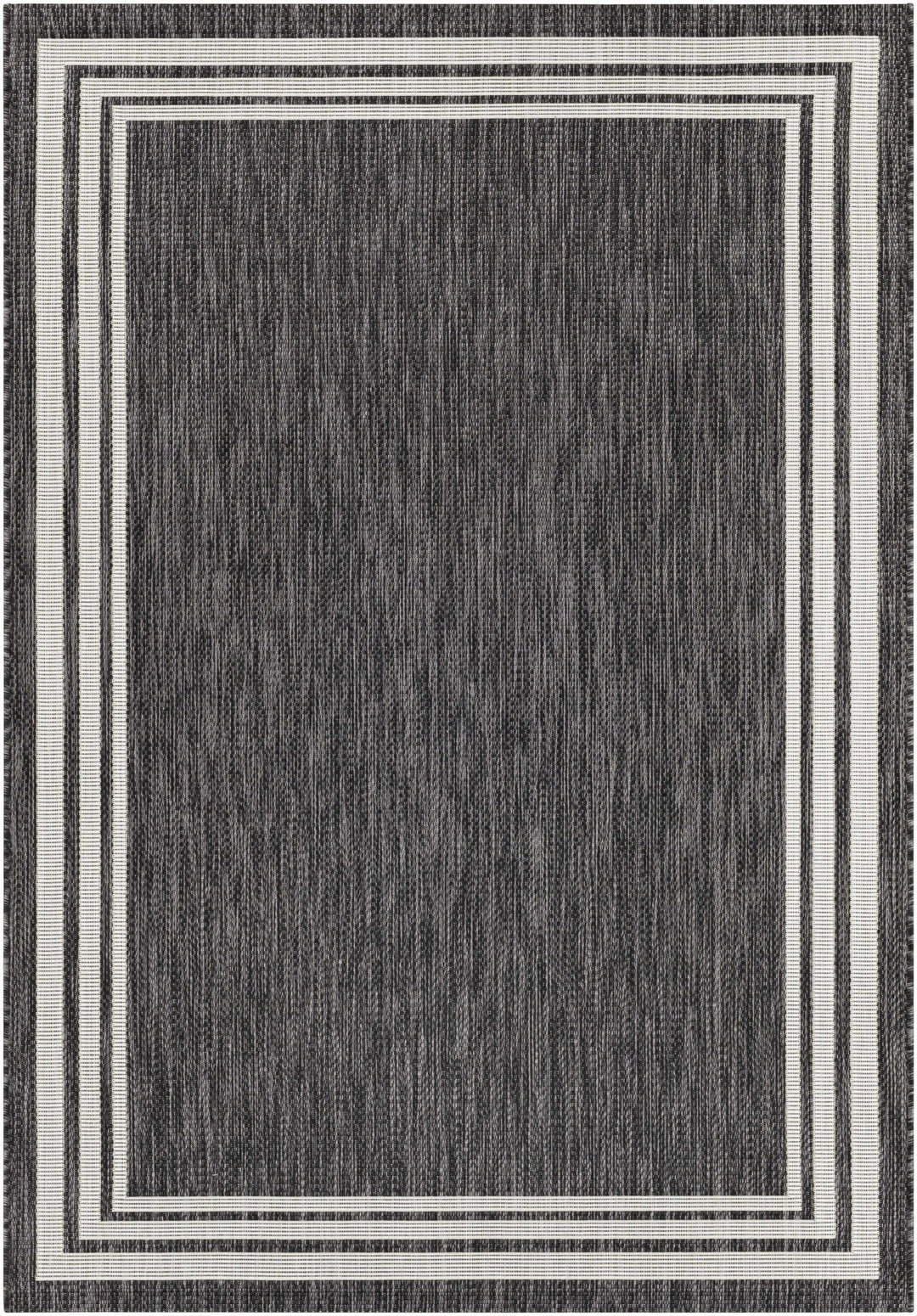 Modern Solid Plain Charcoal and Ivory Stripes Design Outdoor Safe Area Rug - The Rug Decor