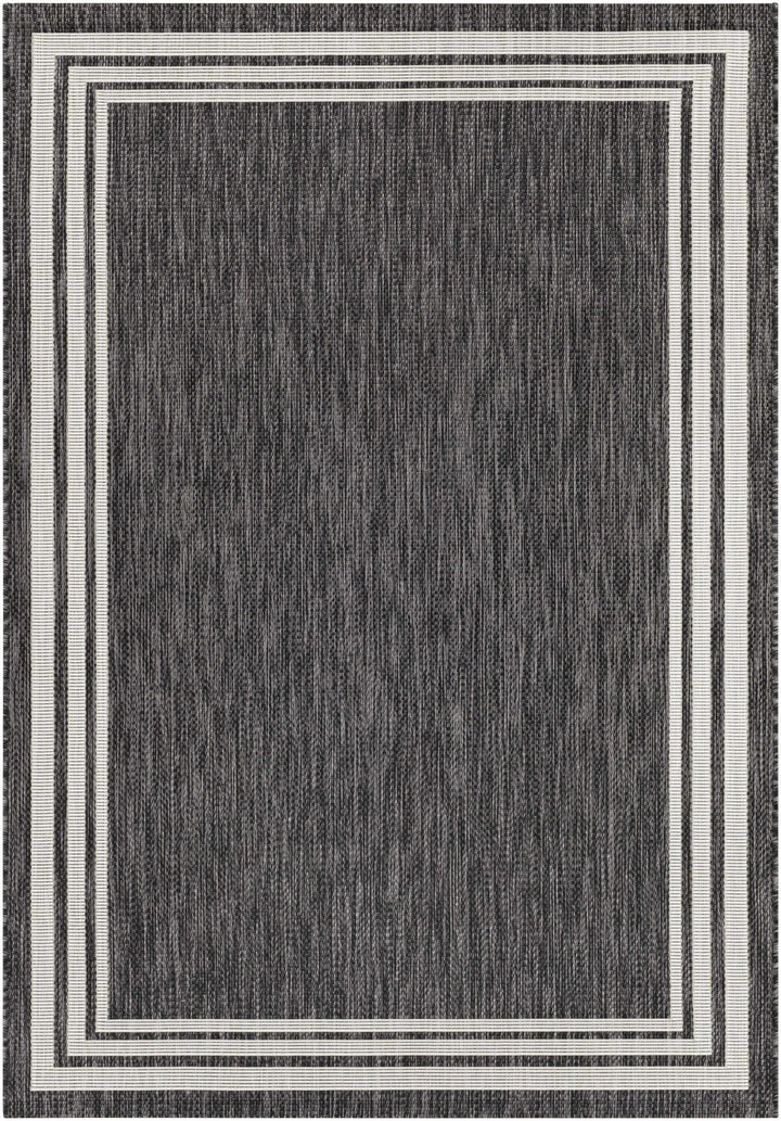 Modern Solid Plain Charcoal and Ivory Stripes Design Outdoor Safe Area Rug - The Rug Decor