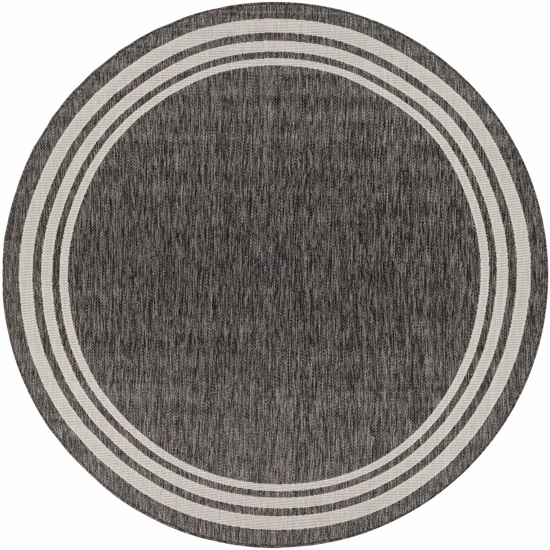 Modern Solid Plain Charcoal and Ivory Stripes Design Outdoor Safe Area Rug - The Rug Decor