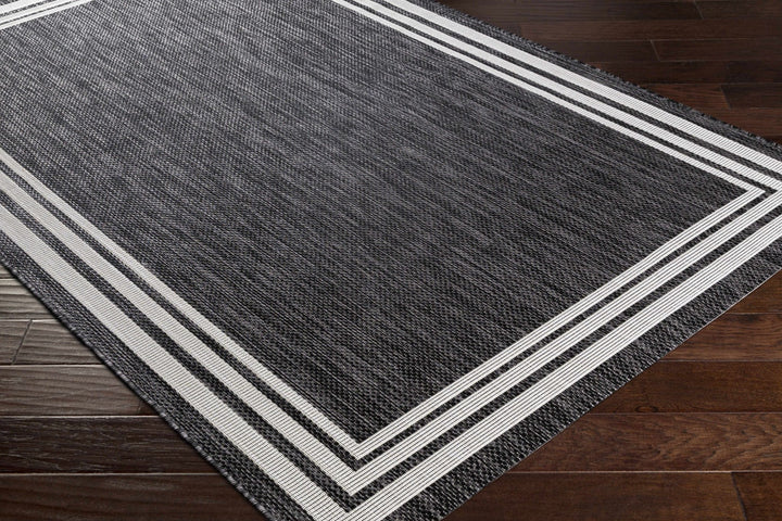 Modern Solid Plain Charcoal and Ivory Stripes Design Outdoor Safe Area Rug - The Rug Decor