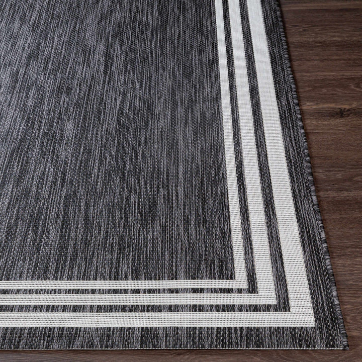 Modern Solid Plain Charcoal and Ivory Stripes Design Outdoor Safe Area Rug - The Rug Decor