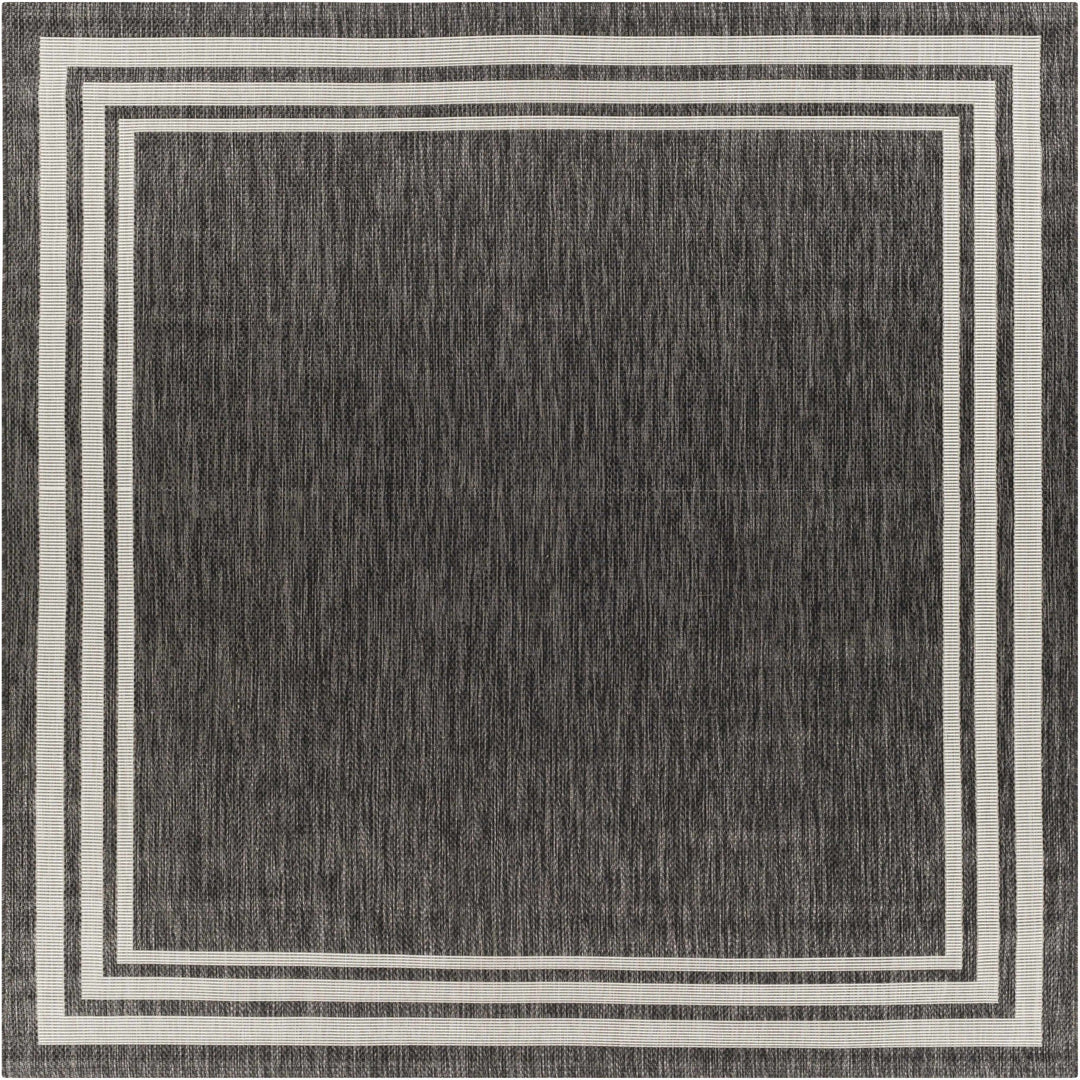 Modern Solid Plain Charcoal and Ivory Stripes Design Outdoor Safe Area Rug - The Rug Decor