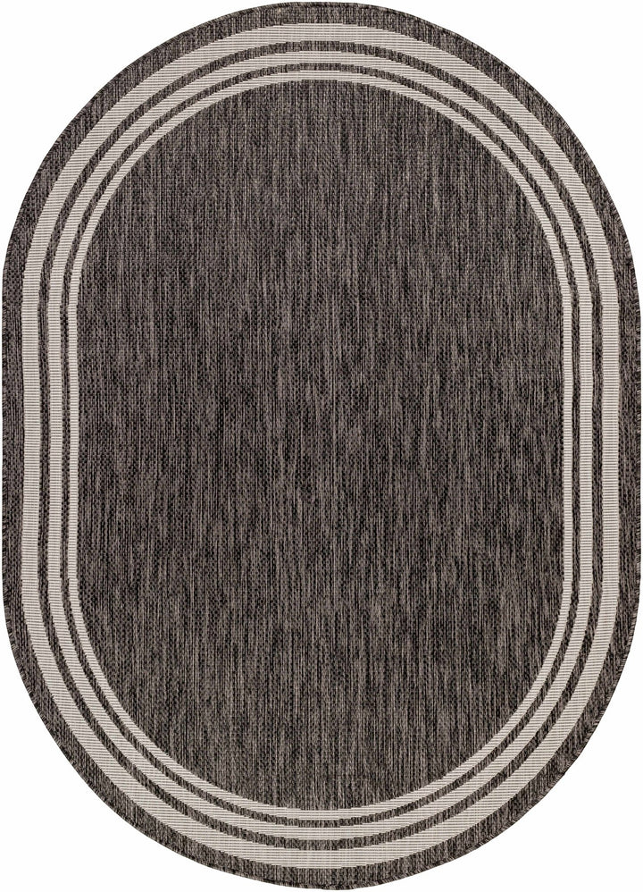 Modern Solid Plain Charcoal and Ivory Stripes Design Outdoor Safe Area Rug - The Rug Decor