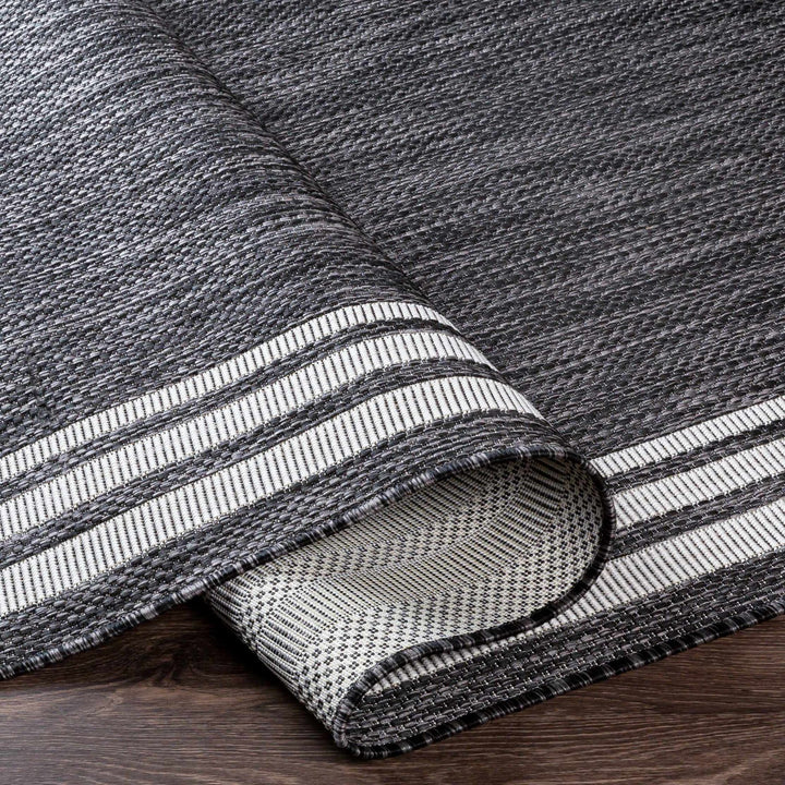 Modern Solid Plain Charcoal and Ivory Stripes Design Outdoor Safe Area Rug - The Rug Decor