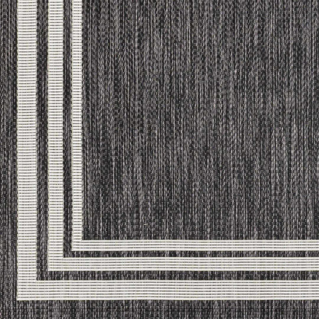 Modern Solid Plain Charcoal and Ivory Stripes Design Outdoor Safe Area Rug - The Rug Decor