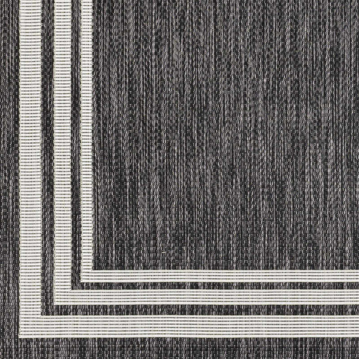 Modern Solid Plain Charcoal and Ivory Stripes Design Outdoor Safe Area Rug - The Rug Decor