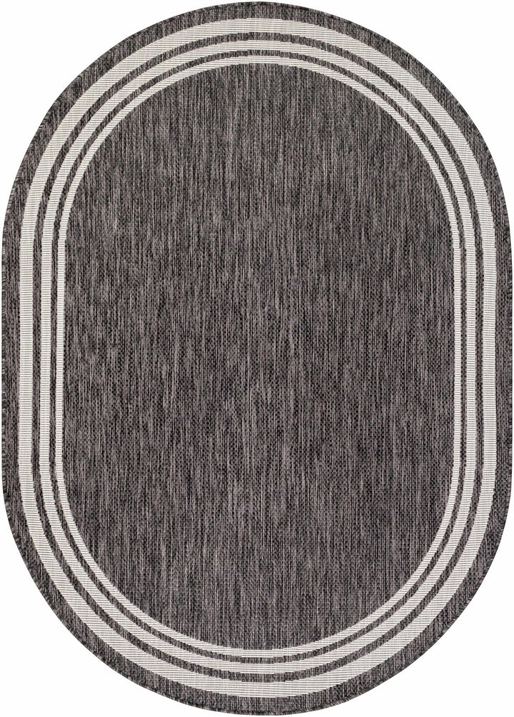 Modern Solid Plain Charcoal and Ivory Stripes Design Outdoor Safe Area Rug - The Rug Decor