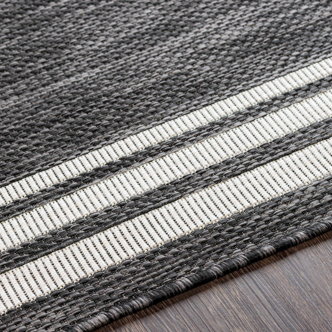 Modern Solid Plain Charcoal and Ivory Stripes Design Outdoor Safe Area Rug - The Rug Decor