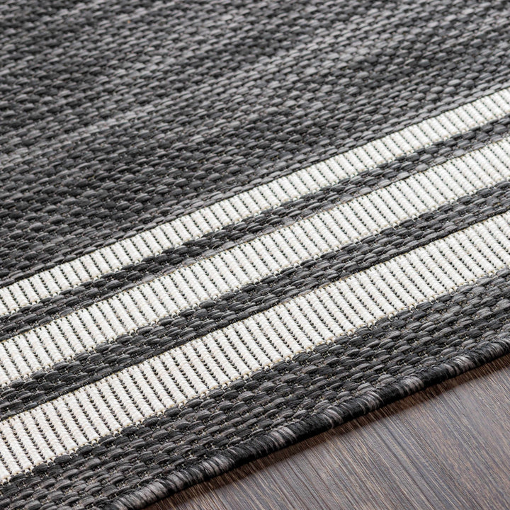 Modern Solid Plain Charcoal and Ivory Stripes Design Outdoor Safe Area Rug - The Rug Decor