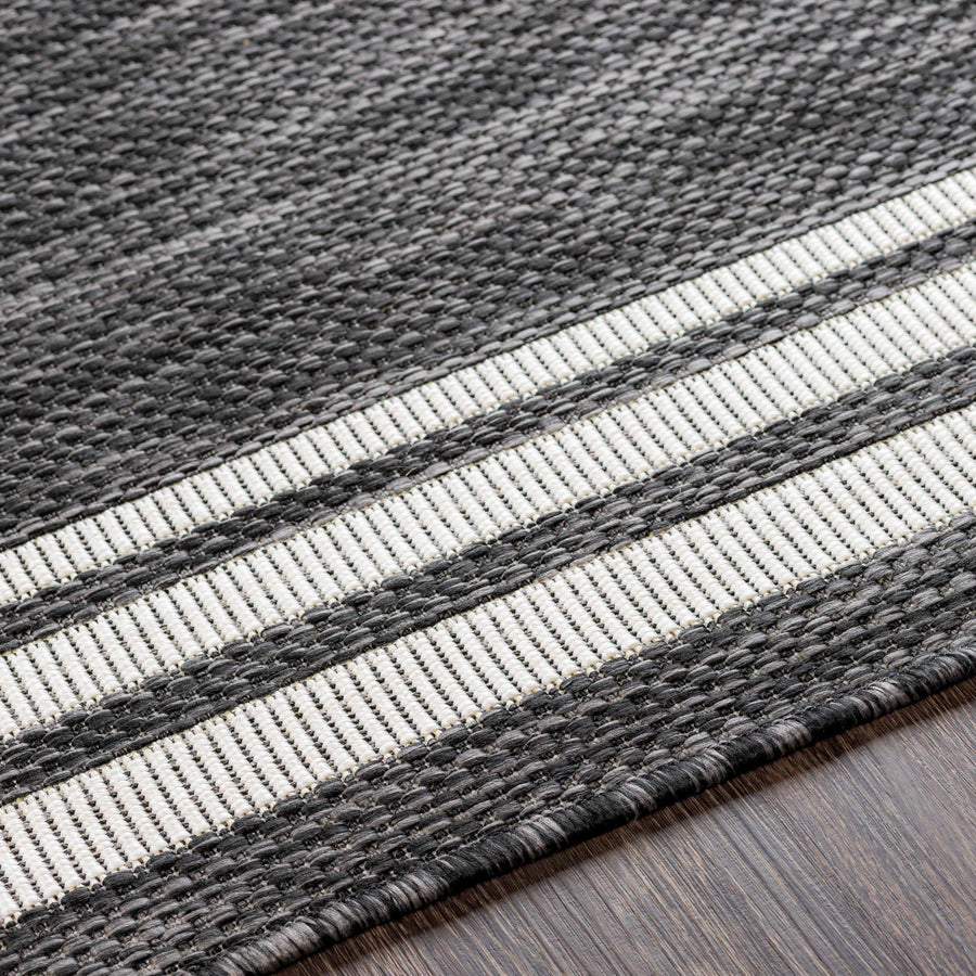 Modern Solid Plain Charcoal and Ivory Stripes Design Outdoor Safe Area Rug - The Rug Decor