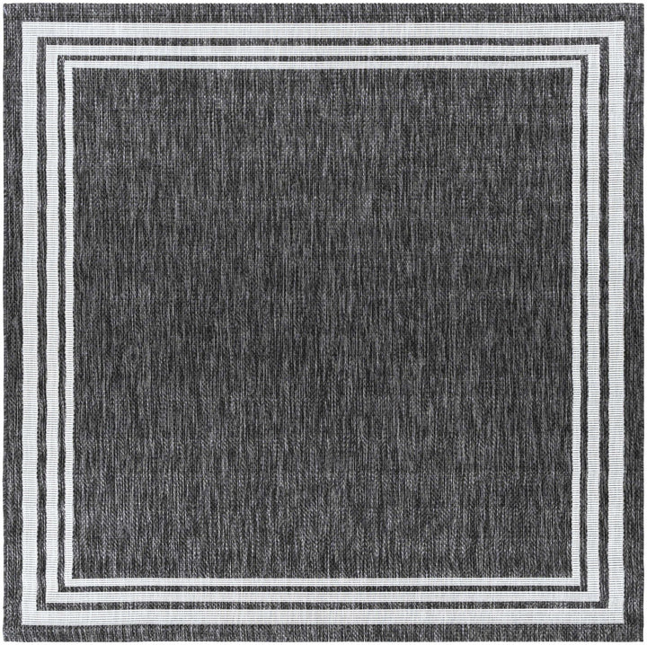 Modern Solid Plain Charcoal and Ivory Stripes Design Outdoor Safe Area Rug - The Rug Decor