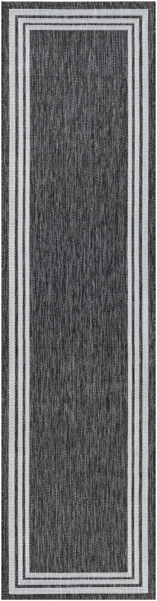 Modern Solid Plain Charcoal and Ivory Stripes Design Outdoor Safe Area Rug - The Rug Decor
