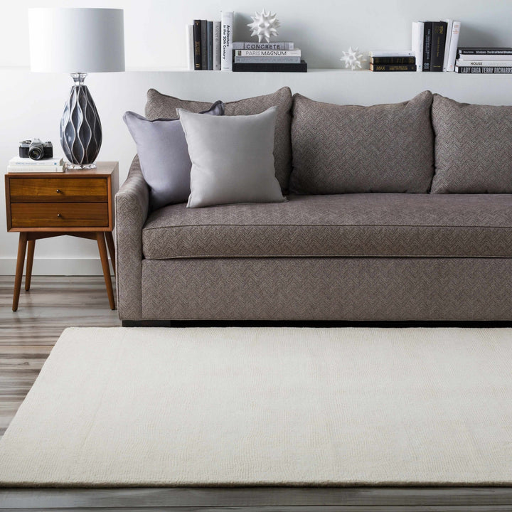 Modern Solid Plain Ivory Hand loomed Multi size Wool Area Rug - The Rug Decor