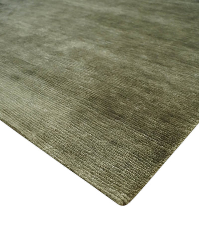 Modern Solid Plain Olive Hand Knotted 6x9 Bamboo Silk area Rug - The Rug Decor