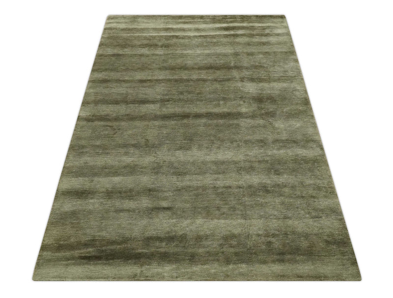 Modern Solid Plain Olive Hand Knotted 6x9 Bamboo Silk area Rug - The Rug Decor