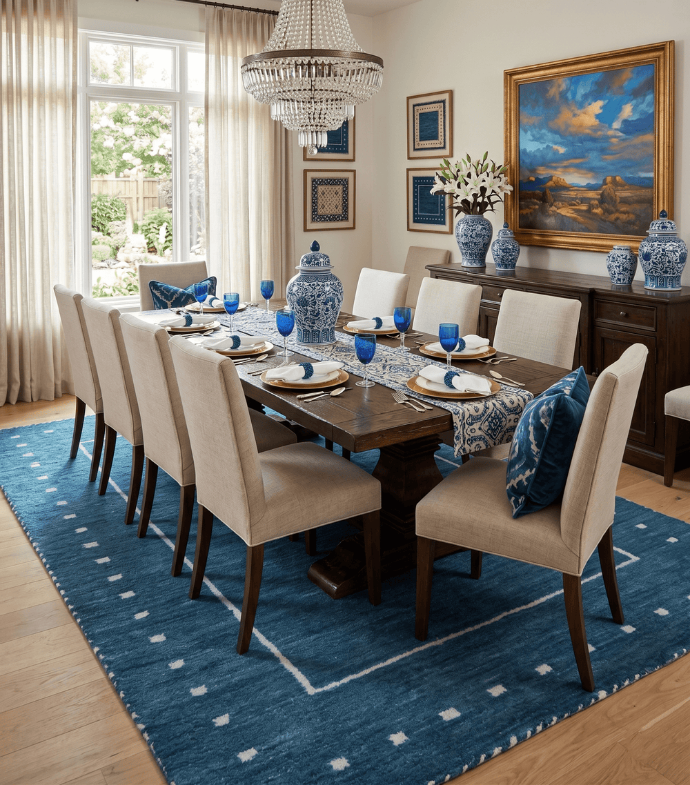 Modern Solid Plane Blue Hand Loomed Southwestern Custom Made wool Area Rug - The Rug Decor