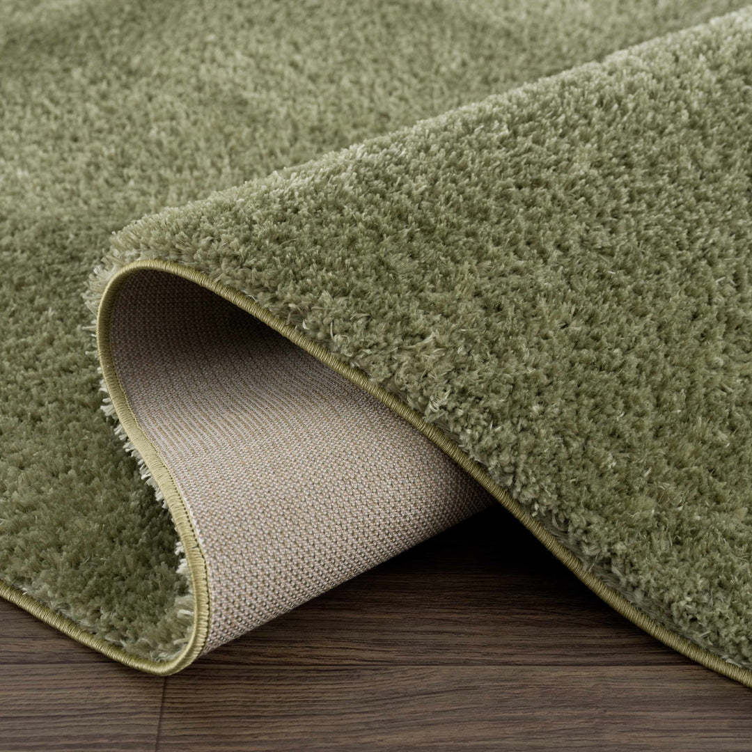 Modern Solid plush High pile Light olive green area rug - The Rug Decor