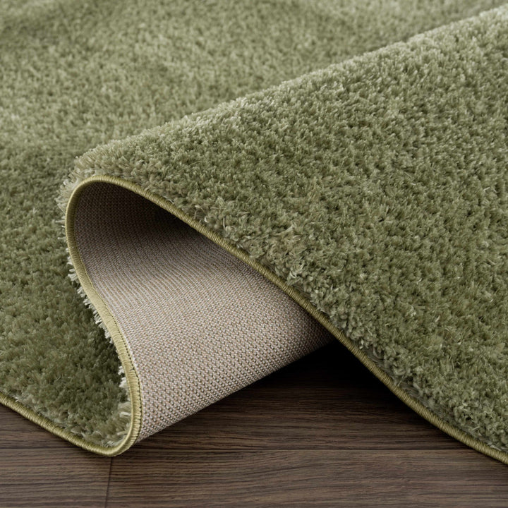 Modern Solid plush High pile Light olive green area rug - The Rug Decor