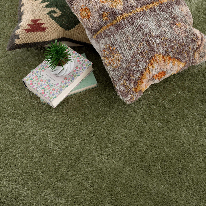 Modern Solid plush High pile Light olive green area rug - The Rug Decor