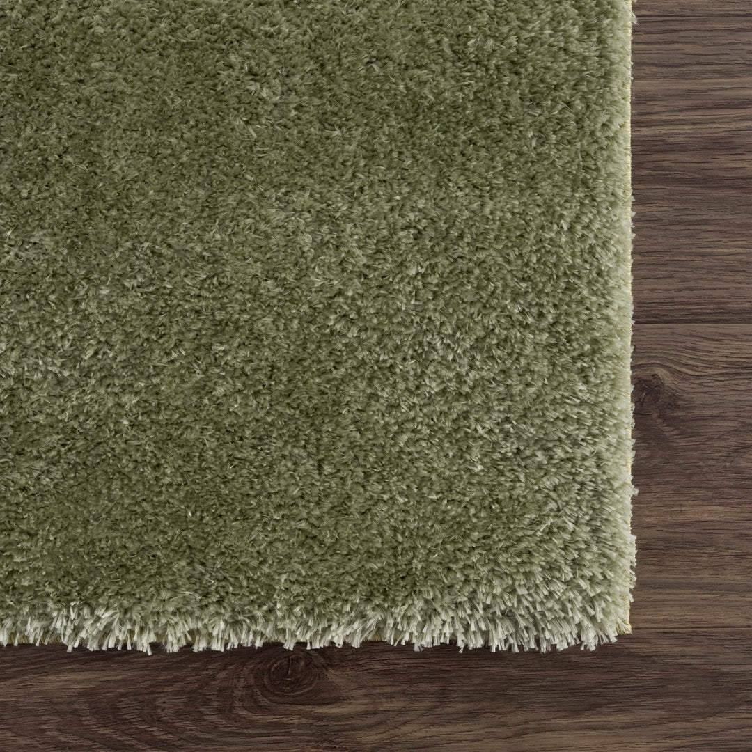 Modern Solid plush High pile Light olive green area rug - The Rug Decor