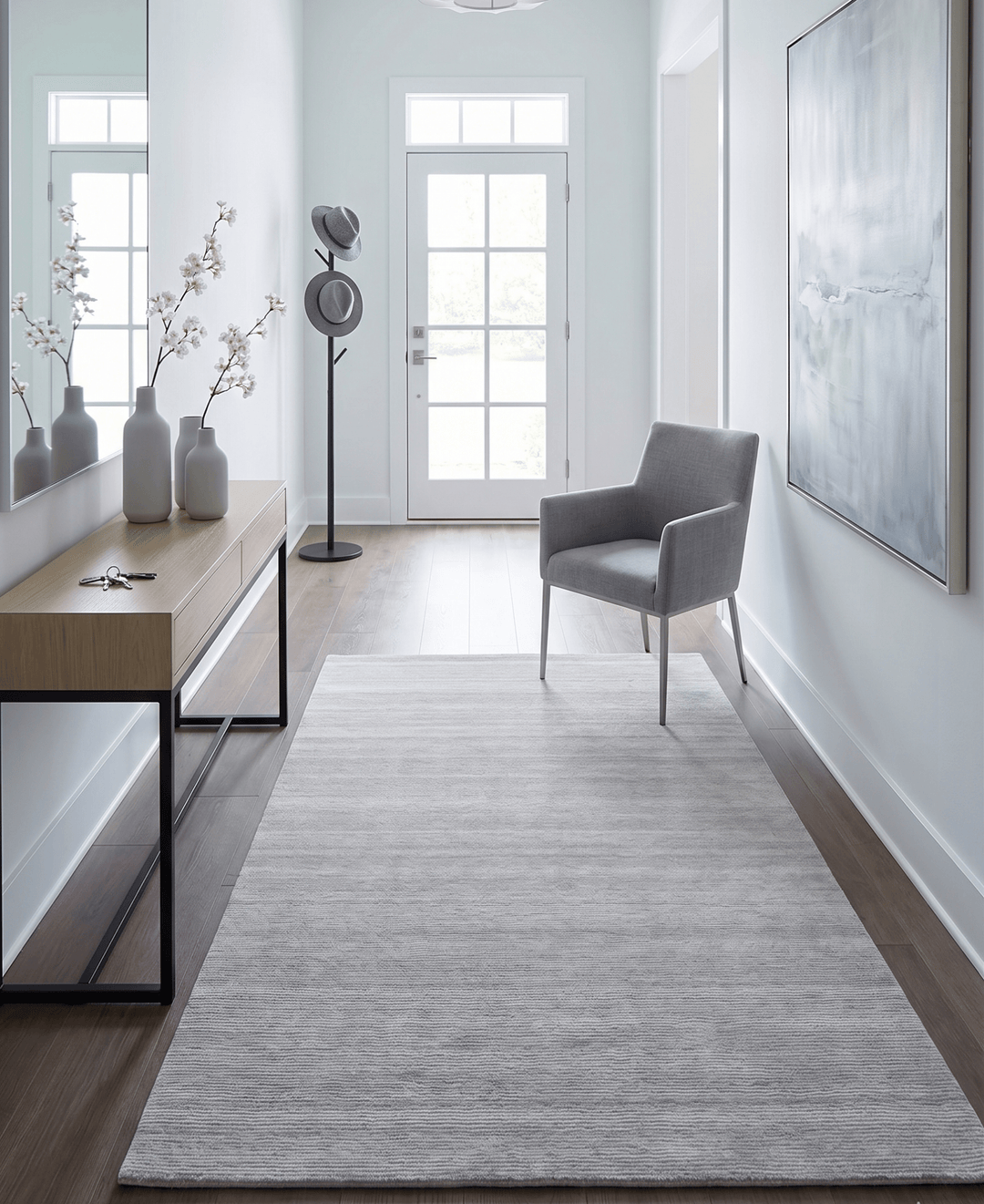 Modern Solid Silver Hand Woven Wool and Viscose Rug - The Rug Decor