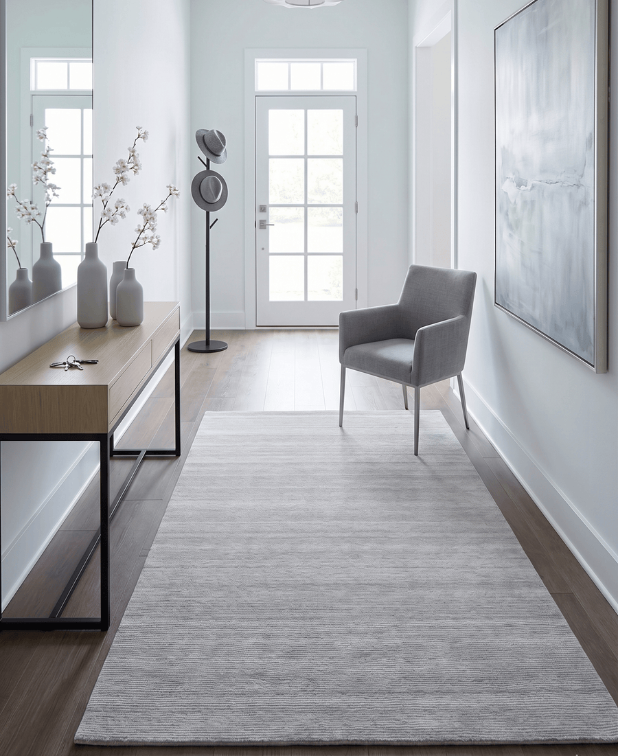 Modern Solid Silver Hand Woven Wool and Viscose Rug - The Rug Decor