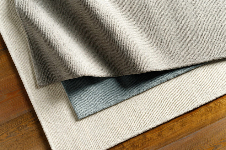 Modern Solid Taupe Stripes Texture Hand - loom Multi Size Wool Area Rug - The Rug Decor