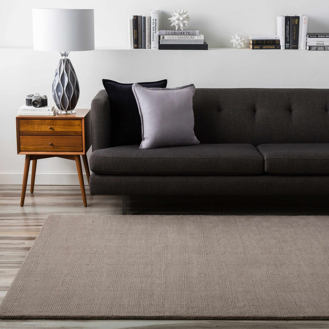Modern Solid Taupe Stripes Texture Hand - loom Multi Size Wool Area Rug - The Rug Decor
