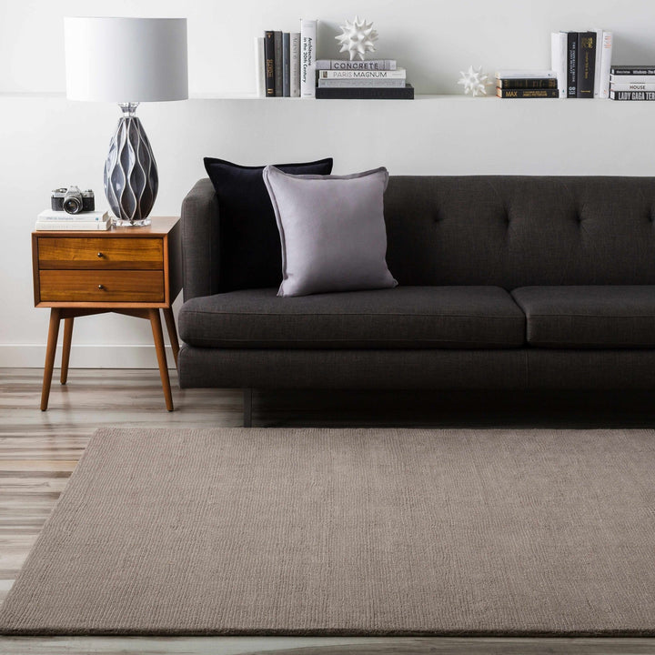 Modern Solid Taupe Stripes Texture Hand - loom Multi Size Wool Area Rug - The Rug Decor