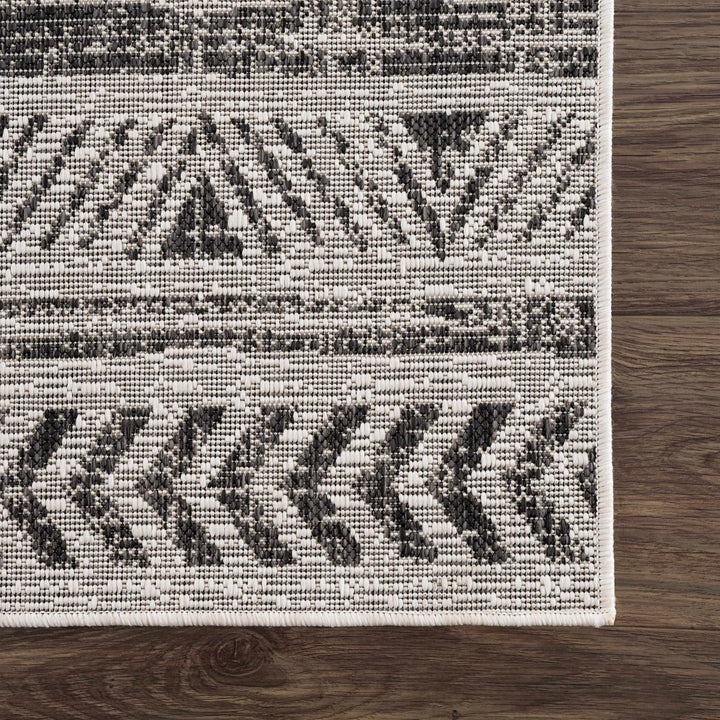 Modern Stripes Chevron Design Ivory and Charcoal Outdoor Safe Area Rug - The Rug Decor