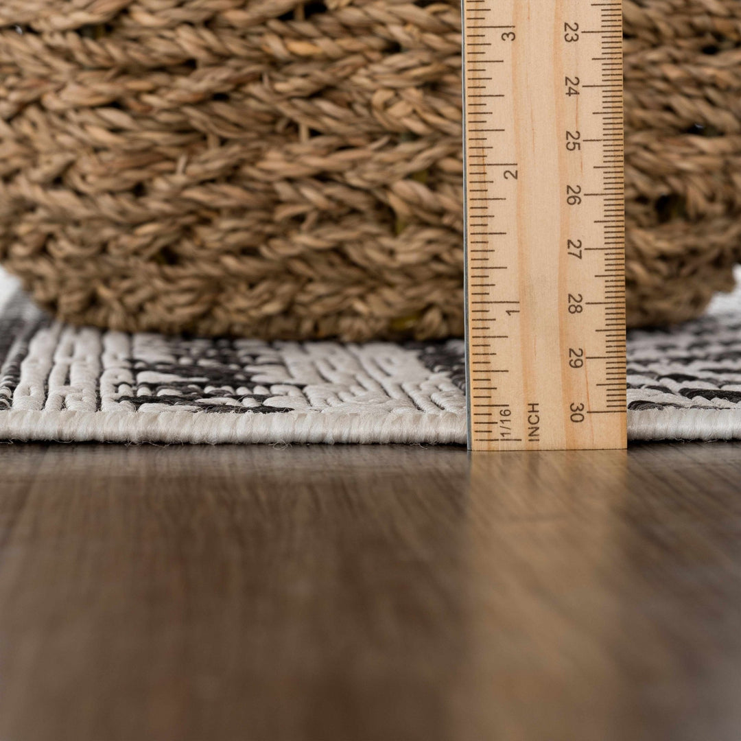 Modern Stripes Chevron Design Ivory and Charcoal Outdoor Safe Area Rug - The Rug Decor