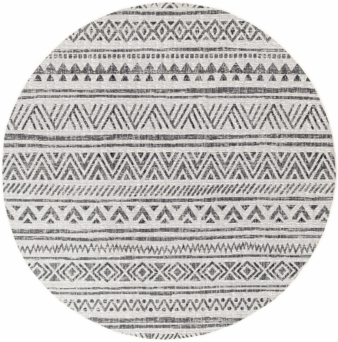 Modern Stripes Chevron Design Ivory and Charcoal Outdoor Safe Area Rug - The Rug Decor