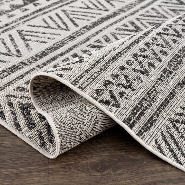 Modern Stripes Chevron Design Ivory and Charcoal Outdoor Safe Area Rug - The Rug Decor