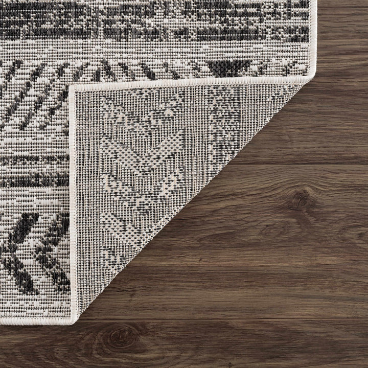 Modern Stripes Chevron Design Ivory and Charcoal Outdoor Safe Area Rug - The Rug Decor
