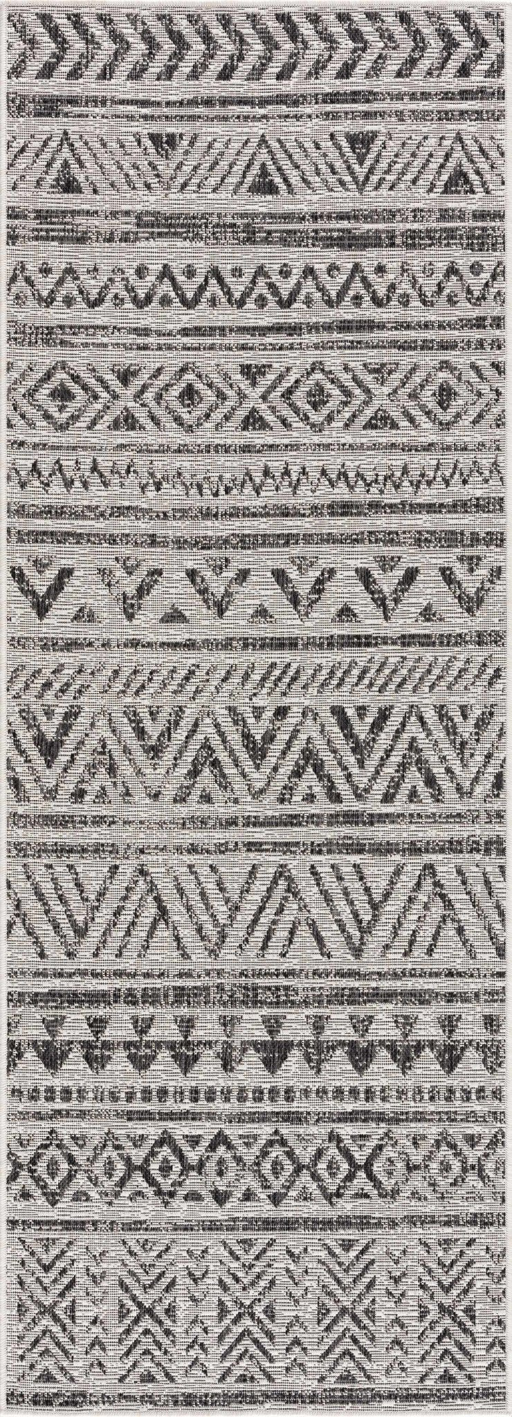 Modern Stripes Chevron Design Ivory and Charcoal Outdoor Safe Area Rug - The Rug Decor