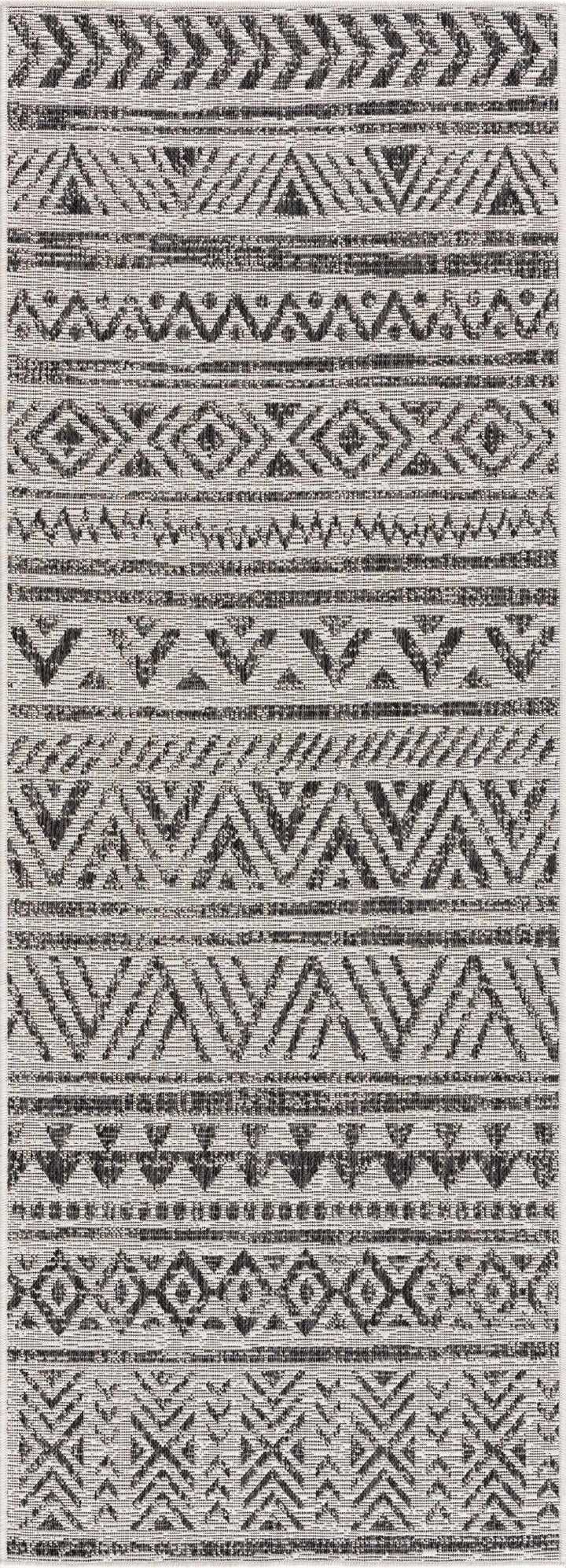 Modern Stripes Chevron Design Ivory and Charcoal Outdoor Safe Area Rug - The Rug Decor