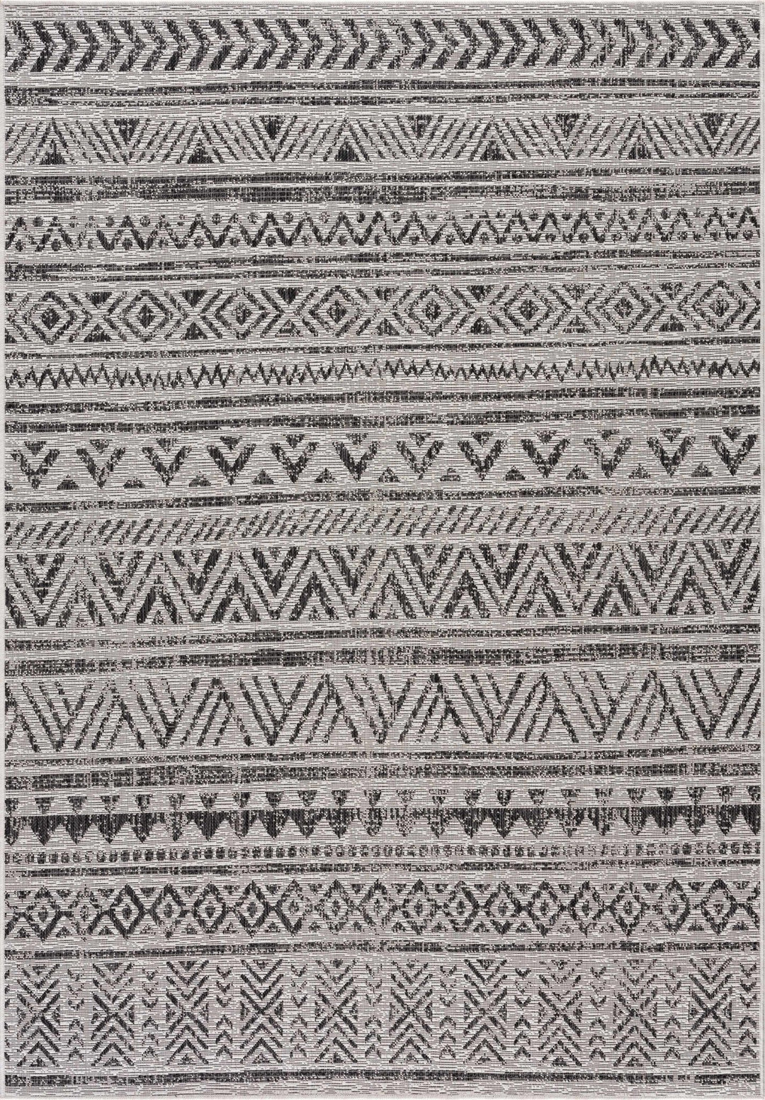 Modern Stripes Chevron Design Ivory and Charcoal Outdoor Safe Area Rug - The Rug Decor