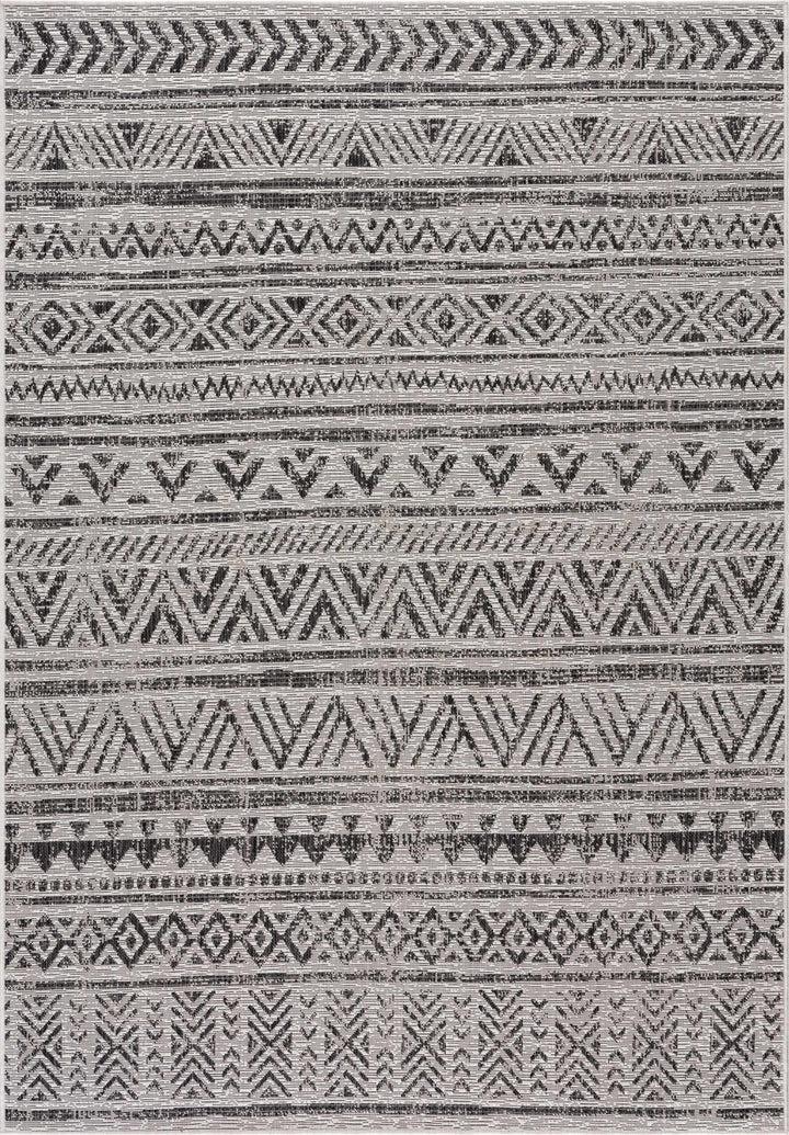 Modern Stripes Chevron Design Ivory and Charcoal Outdoor Safe Area Rug - The Rug Decor
