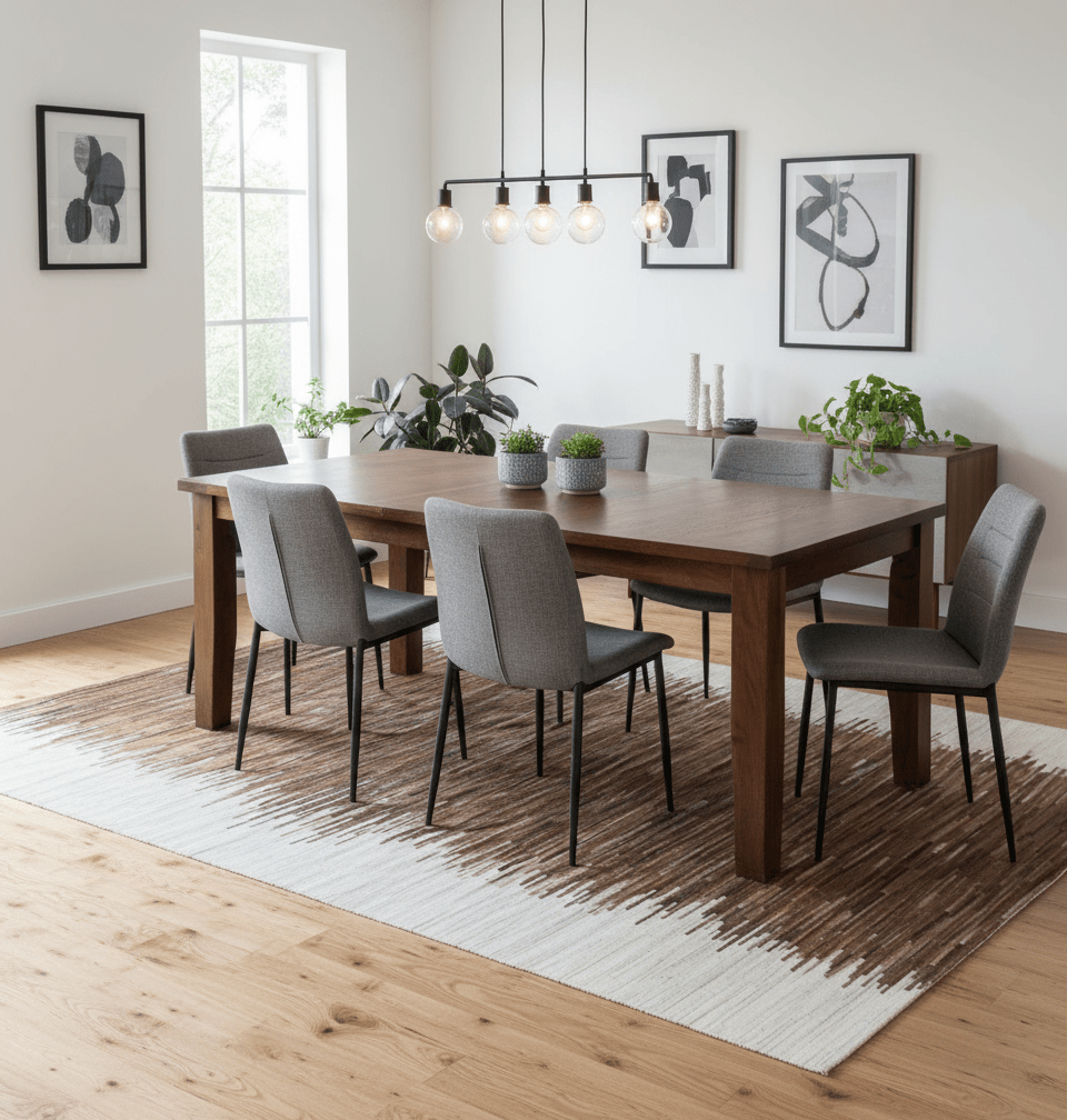 Modern Stripes Cowhide Leather Striped Tan Brown and Ivory Leather Multi Size Area Rug - The Rug Decor