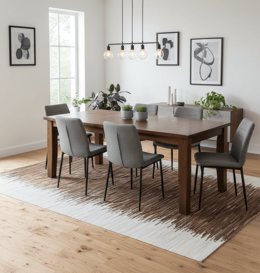 Modern Stripes Cowhide Leather Striped Tan Brown and Ivory Leather Multi Size Area Rug - The Rug Decor