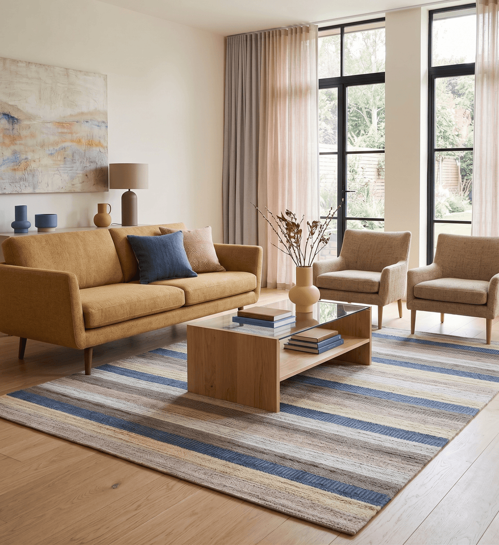 Modern Stripes Design 8x10 Hand Made Multicolor Blended Wool Area Rug - The Rug Decor