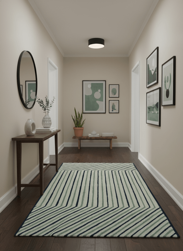 Modern Stripes Design Beige And Blue Hand Tufted Custom Made Wool Area Rug - The Rug Decor