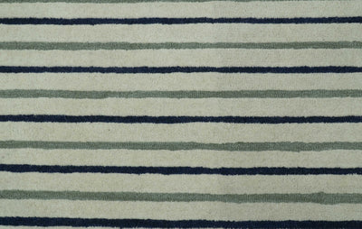 Modern Stripes Design Beige And Blue Hand Tufted Custom Made Wool Area Rug - The Rug Decor