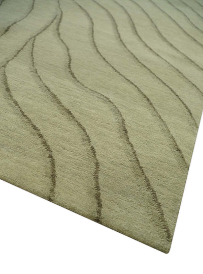 Modern Stripes Design Beige and Brown Hand loom 5.6x8 wool and art Silk Area Rug - The Rug Decor